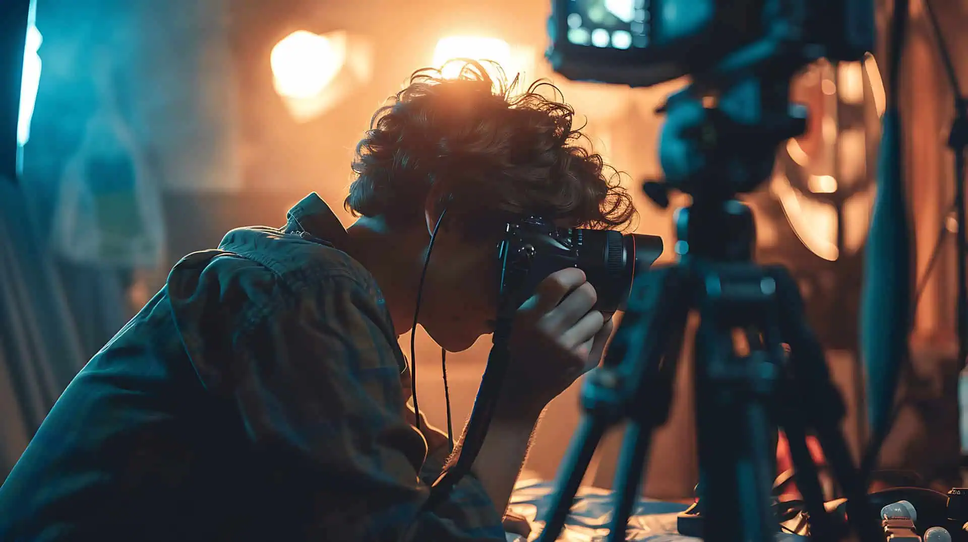 vrouw houdt camera vast op filmset